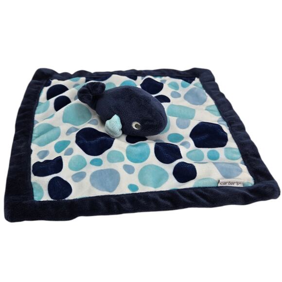 Carters Whale Security Blanket Lovey Blue Polka Dot Baby Comfort Plush 14x14 - Picture 1 of 8